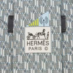 Pre Owned Hermes Grey/Blue Printed Silk Tie