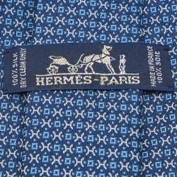 Pre Owned Hermes Blue Haltere Pattern Silk Tie