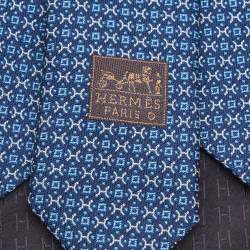 Pre Owned Hermes Blue Haltere Pattern Silk Tie