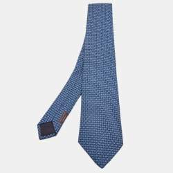 Hermes Blue Haltere Pattern Silk Tie Hermes