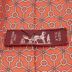 Pre Owned Hermes Orange Printed Silk Tie