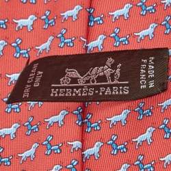 Pre Owned Hermes Red Dog Print Silk Tie
