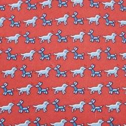 Pre Owned Hermes Red Dog Print Silk Tie