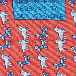 Pre Owned Hermes Red Dog Print Silk Tie