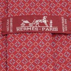 Hermes Red Diamond Pattern Silk Tie