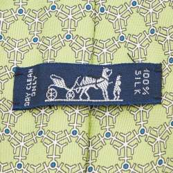 Pre Owned Hermes Green Silk Flocons Print Silk Tie