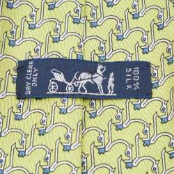 مملوكة مسبقًا Hermes Green Geometric Horse Print Silk Tie