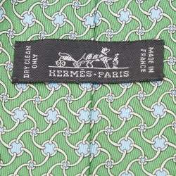 Hermes Green Printed Silk Tie