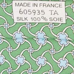 Hermes Green Printed Silk Tie