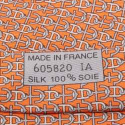 Pre Owned Hermes Orange  & Anchor Print Silk Tie