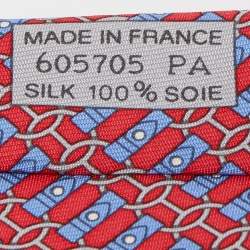 Hermes Red Printed Silk Tie