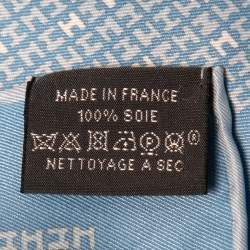 Hermes Blue H Print Silk Pocket Square