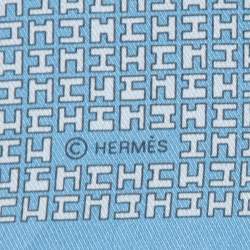 Hermes Blue H Print Silk Pocket Square