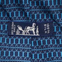 Hermes Blue Geometric Print Silk Tie