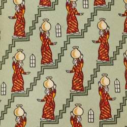 Pre Owned Hermes Green Woman Jug Bearer Print Silk Tie