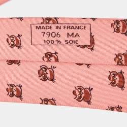 Pre Owned Hermes Pink Owl Print Silk Tie