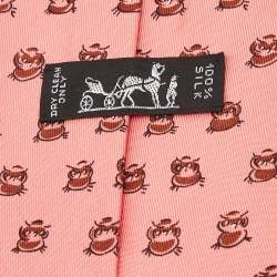Pre Owned Hermes Pink Owl Print Silk Tie