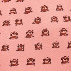 Pre Owned Hermes Pink Owl Print Silk Tie