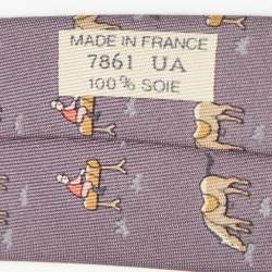 Pre Owned Hermes Pale Purple Horse Jockey Print Silk Tie
