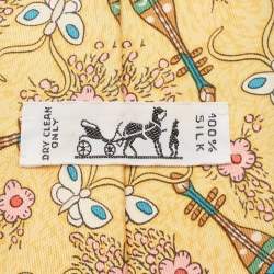 Pre Owned Hermes Yellow Mandolins & Butterflies Print Silk Tie