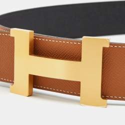Hermes Gold/Blue Nuit Epsom Leather Constance H Reversible Buckle Belt 90CM