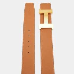 Hermes Gold/Blue Nuit Epsom Leather Constance H Reversible Buckle Belt 90CM