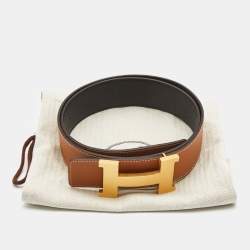 Hermes Gold/Blue Nuit Epsom Leather Constance H Reversible Buckle Belt 90CM