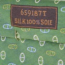 Pre Owned Hermes Green Chain Link Pattern Silk Jacquard Tie