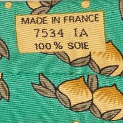Hermes Green Hazelnut Print Silk Tie 