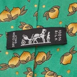 Hermes Green Hazelnut Print Silk Tie 