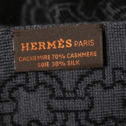 Hermes Black/Grey Chain Pattern Cashmere & Silk Reversible Muffler