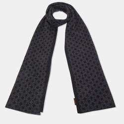 Hermes Black/Grey Chain Pattern Cashmere & Silk Reversible Muffler