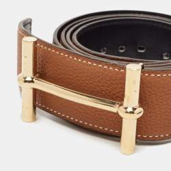 Hermes Gold/Black Togo and Box Leather H  D'Ancre Reversible Belt 95CM