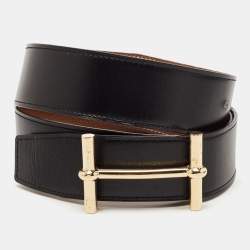 Hermes Gold/Black Togo and Box Leather H  D'Ancre Reversible Belt 95CM