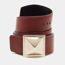 Pre Owned Hermes Black/Rouge Grenat Leather Medor Reversible Belt 95CM