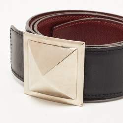 Pre Owned Hermes Black/Rouge Grenat Leather Medor Reversible Belt 95CM