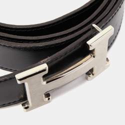 Hermes Black/Chocolat Box and Togo Leather H Buckle Reversible Belt 90CM
