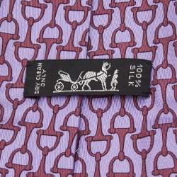 Pre Owned Hermes Purple Horsebit Print Silk Traditional Tie