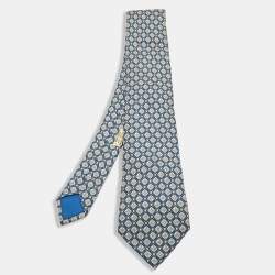 Hermes Blue Classic Pattern Print Silk Tie