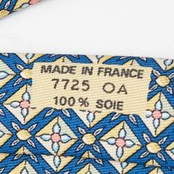 Hermes Blue Classic Pattern Print Silk Tie