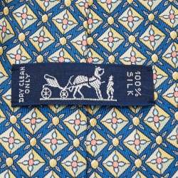 Hermes Blue Classic Pattern Print Silk Tie