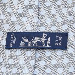 Pre Owned Hermes Blue H Link Print Silk Tie