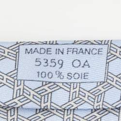 Pre Owned Hermes Blue H Link Print Silk Tie