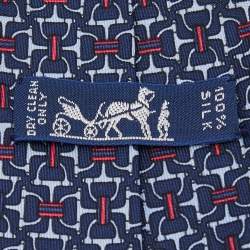 Pre Owned Hermes Navy Blue Equestrian Print Silk Tie