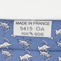 Hermes Blue Cat & Mice Print Silk Tie