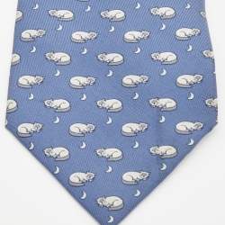 Hermes Blue Cat & Mice Print Silk Tie