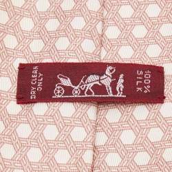 Pre Owned Hermes Peach H Link Print Silk Traditional Tie