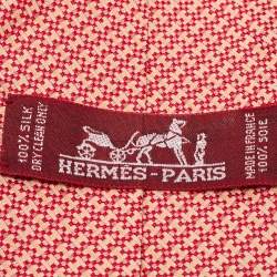 Pre Owned Hermes Red H Logo Silk Jacquard Tie