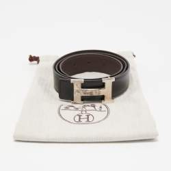 Hermes Black/Chocolat Box and Togo Leather Reversible H Buckle Belt 90CM