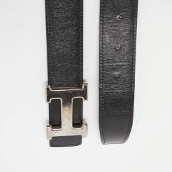 Hermes Black/Chocolat Box and Togo Leather Reversible H Buckle Belt 90CM